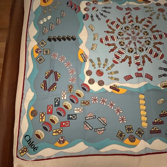 Chloé Silk Scarf - Blues - Authentic - Picture 15 of 17